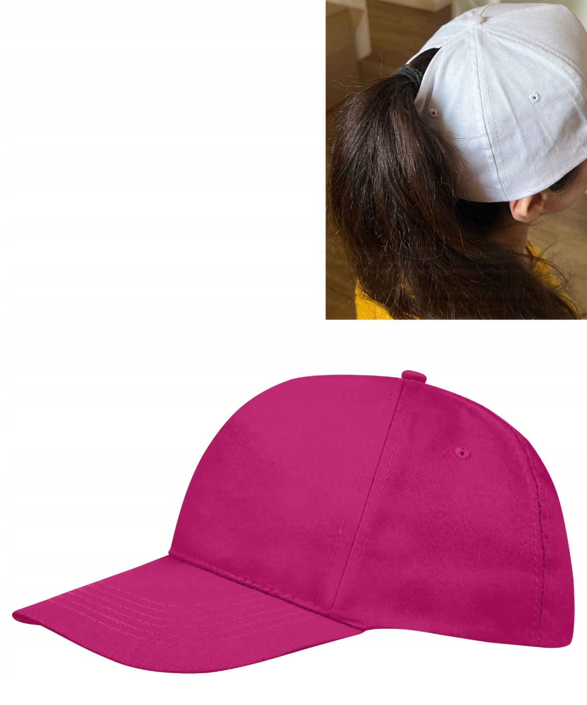 

Czapka z daszkiem kitka kucyk ponytail Róż Fuksja