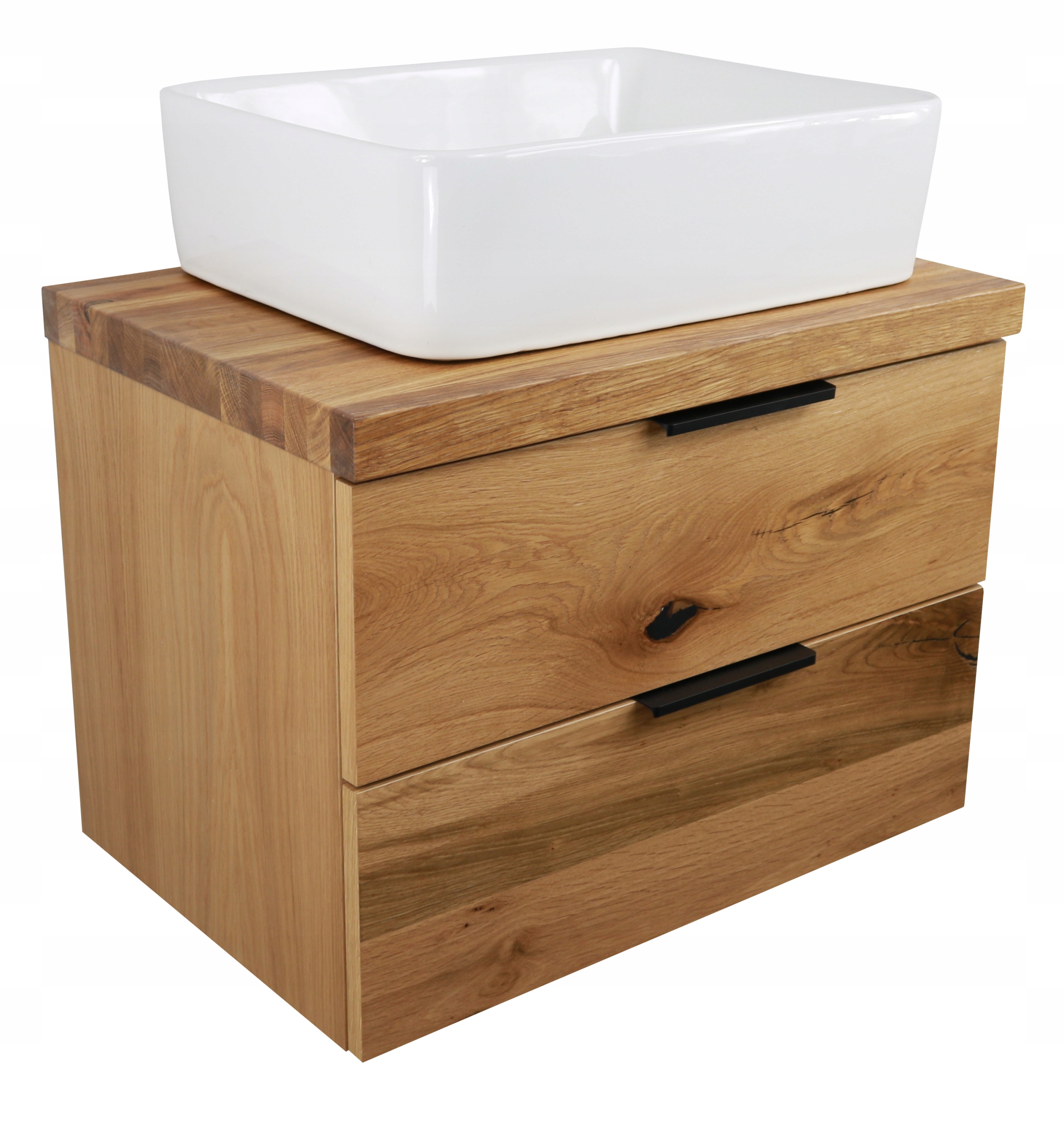 SZAFKA ŁAZIENKOWA POD UMYWALKĘ Z LITYM BLATEM DĘBOWYM | 80 CM | LAKIER