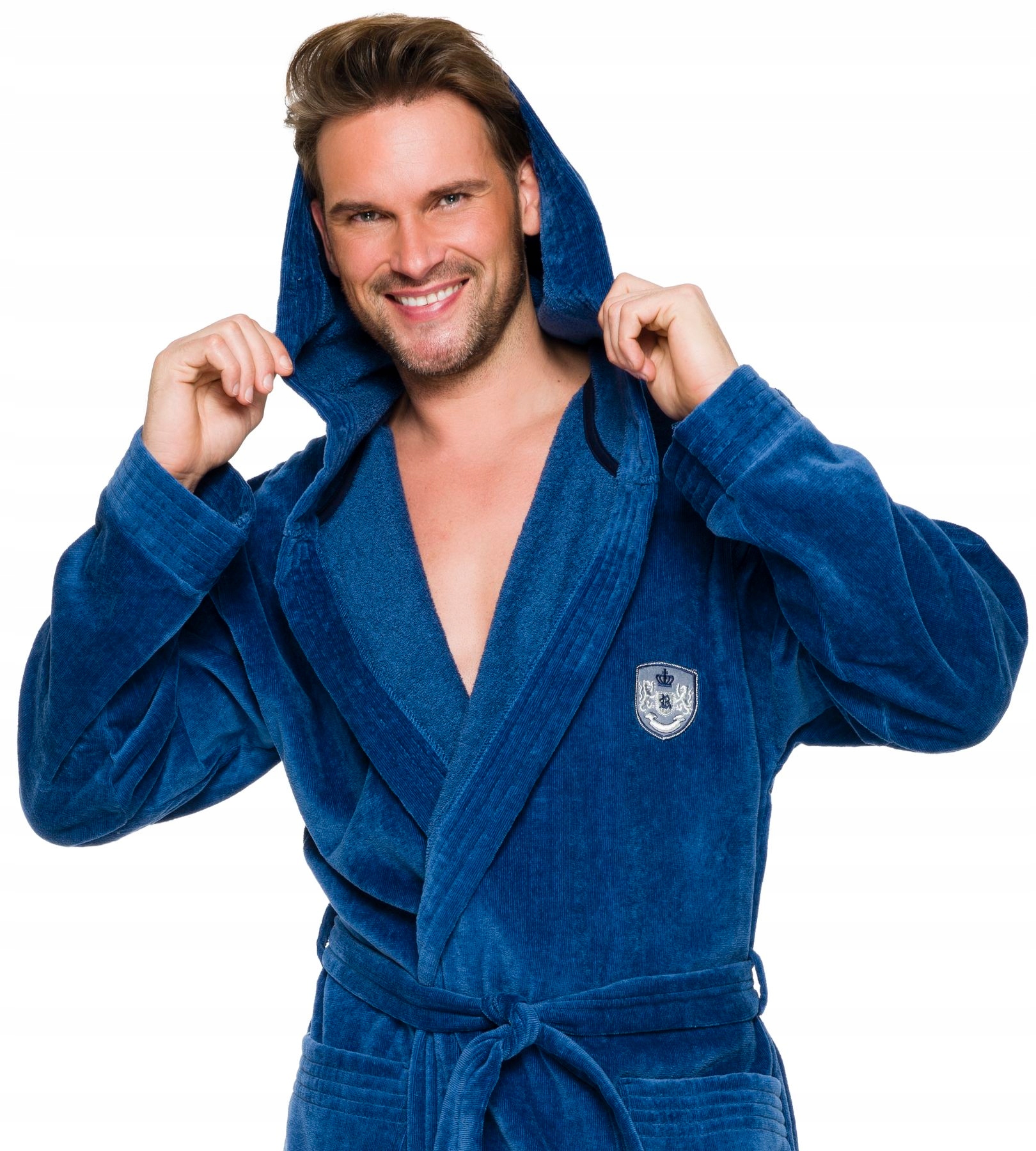 BAWEŁNIANY WYJĄTKOWY SZLAFROK MĘSKI Z KAPTUREM XL Rozmiar XL