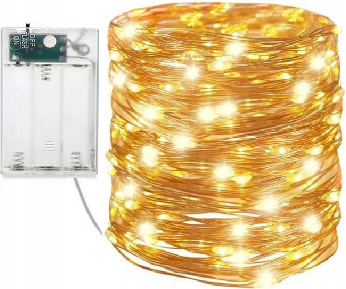 

Lampki Druciki Białe Ciepłe 100 Led Na Baterie 10m