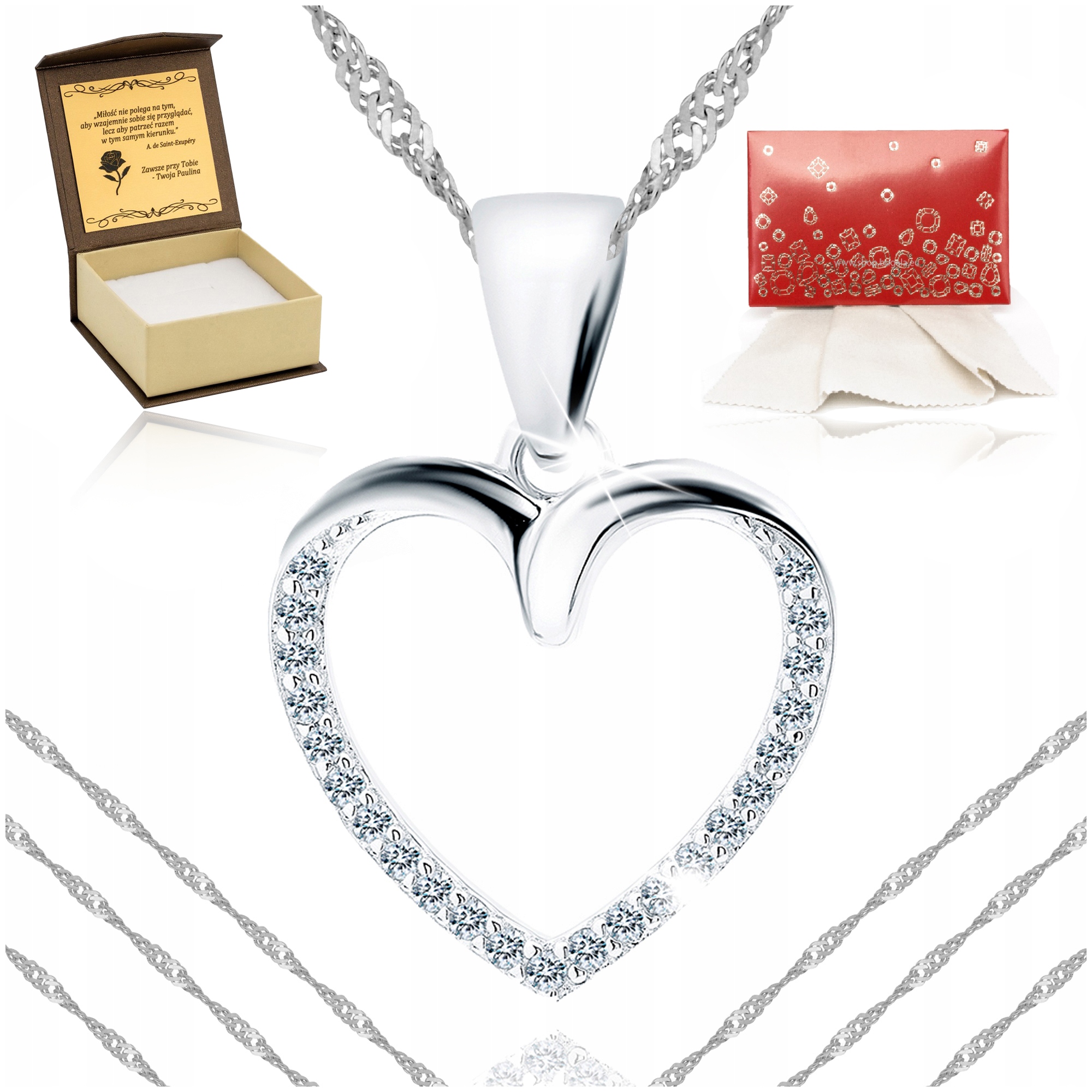 Stříbrný Náhrdelník Srdce Řetízek Přívěsek Stříbro 925 Bonus Gravírování