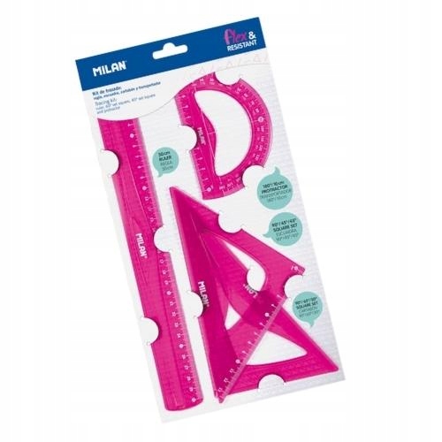 MILAN ZESTAW KREŚLARSKI ELASTYCZNY FLEX LINIJKA EKIERKI KĄTOMIERZ 4szt RÓŻ EAN (GTIN) 8411574072652