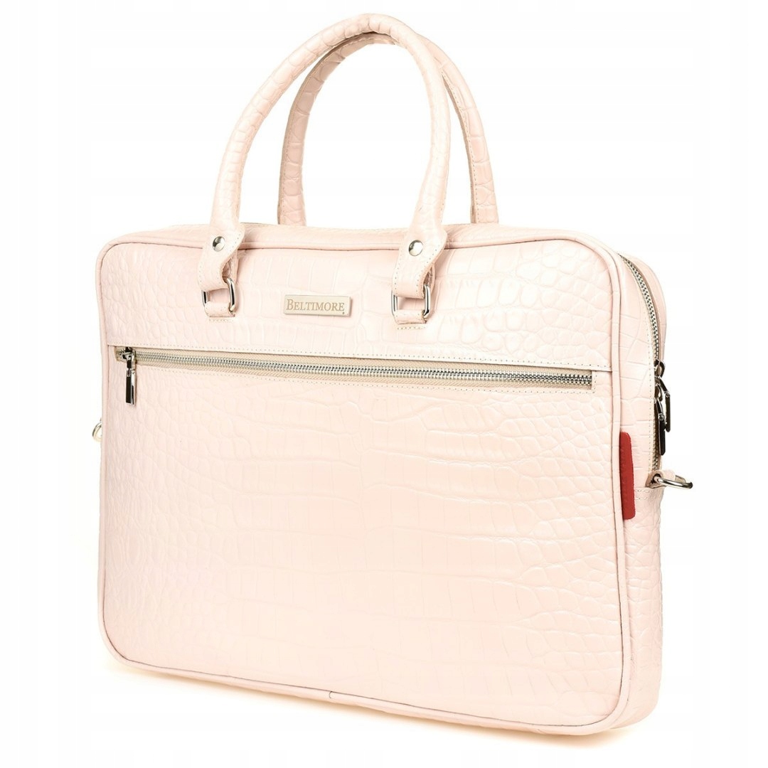 

Pudrowy róż torba skórzana croco laptop 15"6