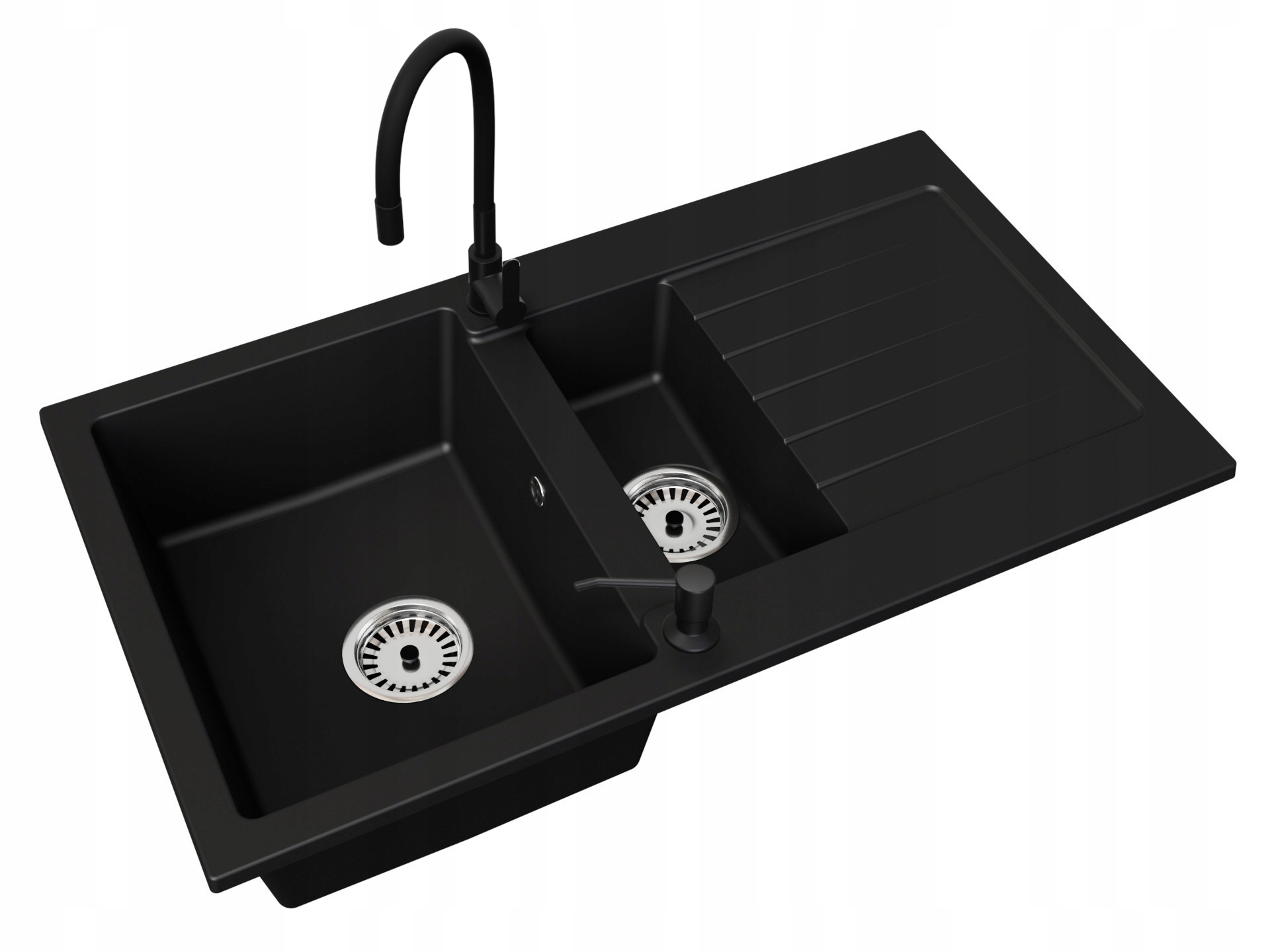 Kuchyňský Granitový Dřez 1,5 Komorový S Odkapávačem, Baterie Dávkovač