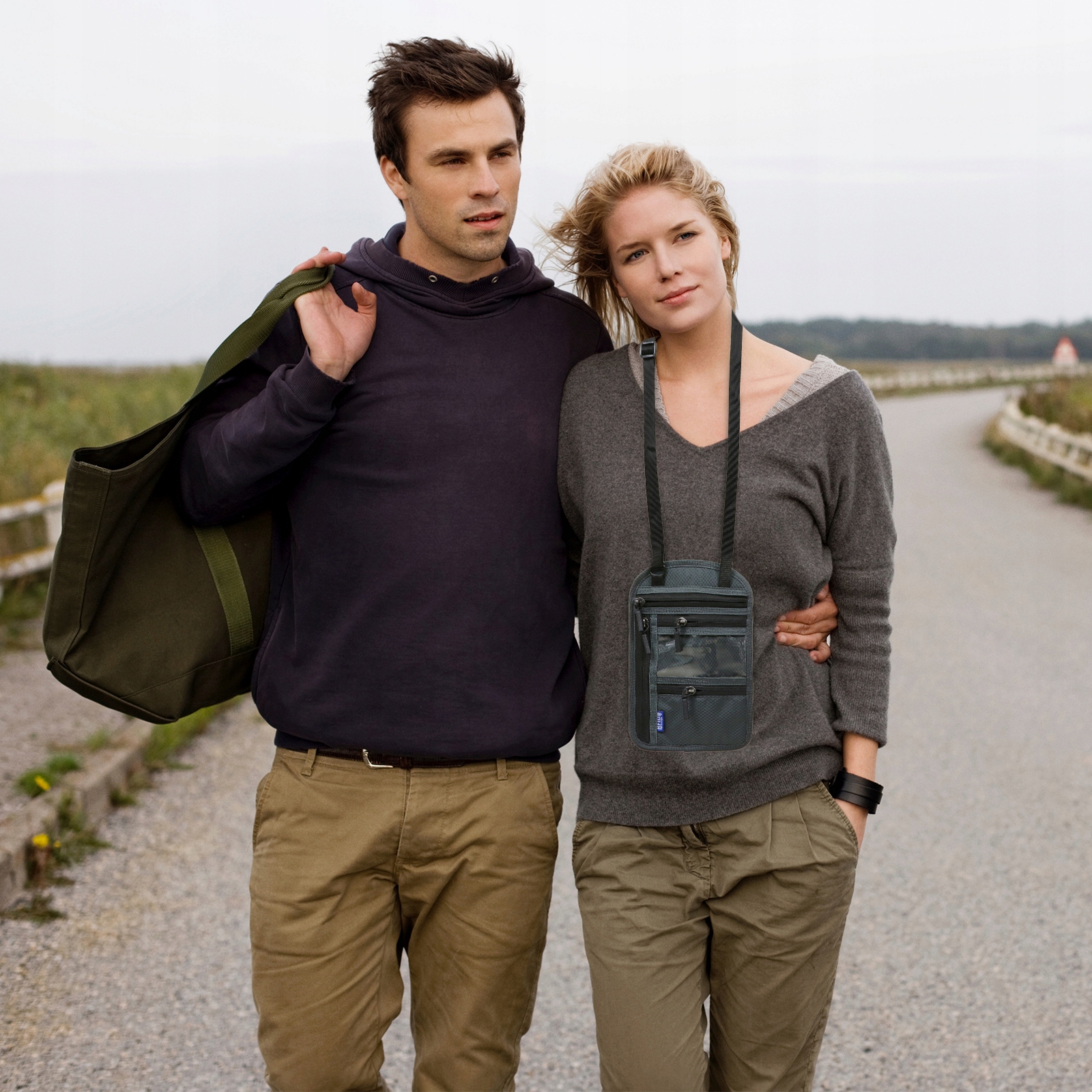 UCHWYT NA KARTY PASZPORTOWE TORBA PODRÓŻNA NA SZYJĘ Marka bez marki