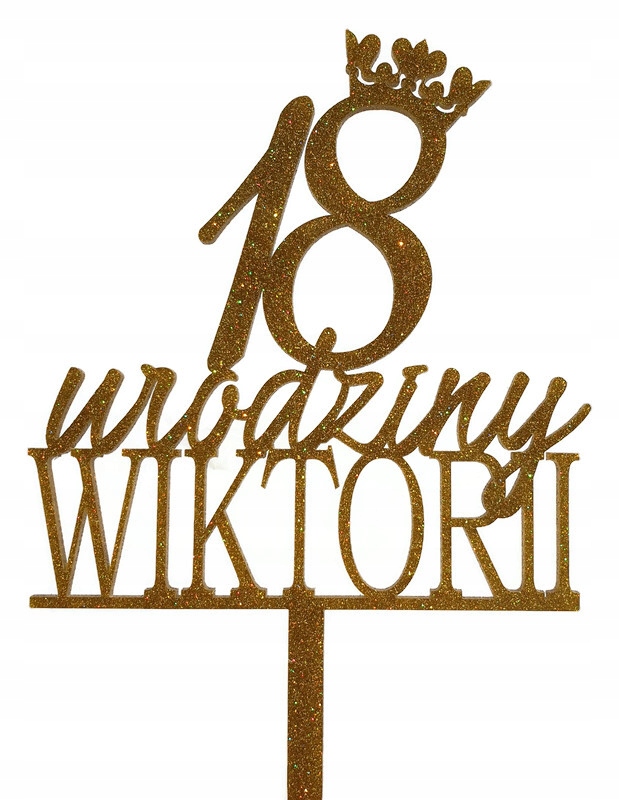 

Topper z koroną urodzinowy Wiek Imię złoty brokat