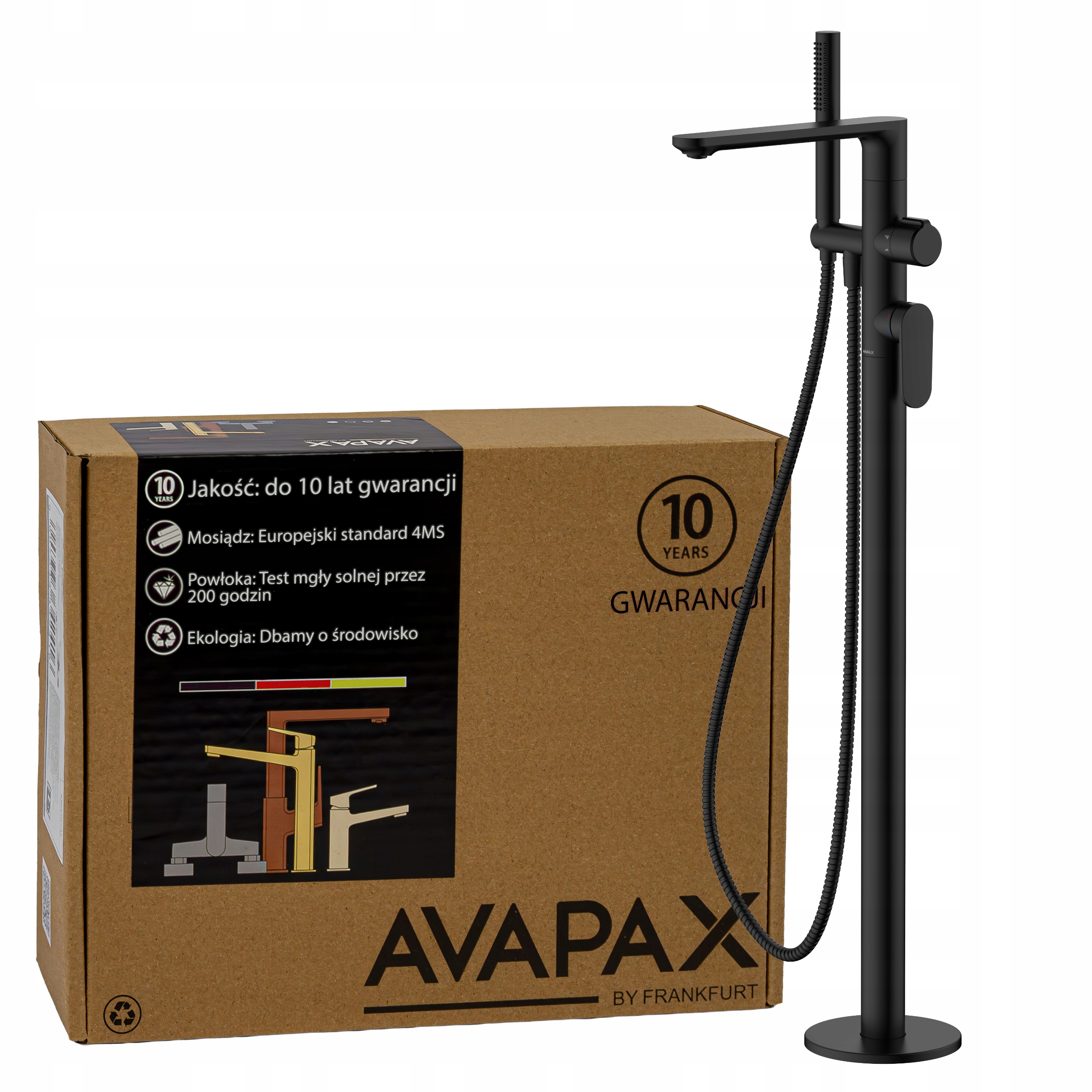 Volně stojící vanová baterie podlahová Černá Sada se sprchou Avapax