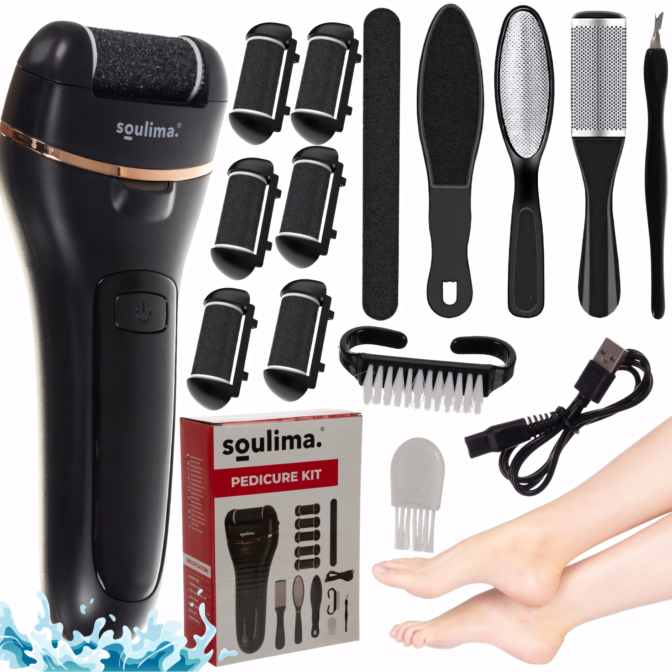 DUŻY ZESTAW BEZPRZEWODOWY PILNIK ELEKTRYCZNY PIELĘGNACJI STÓP PIĘT 6 ROLEK Stan opakowania oryginalne