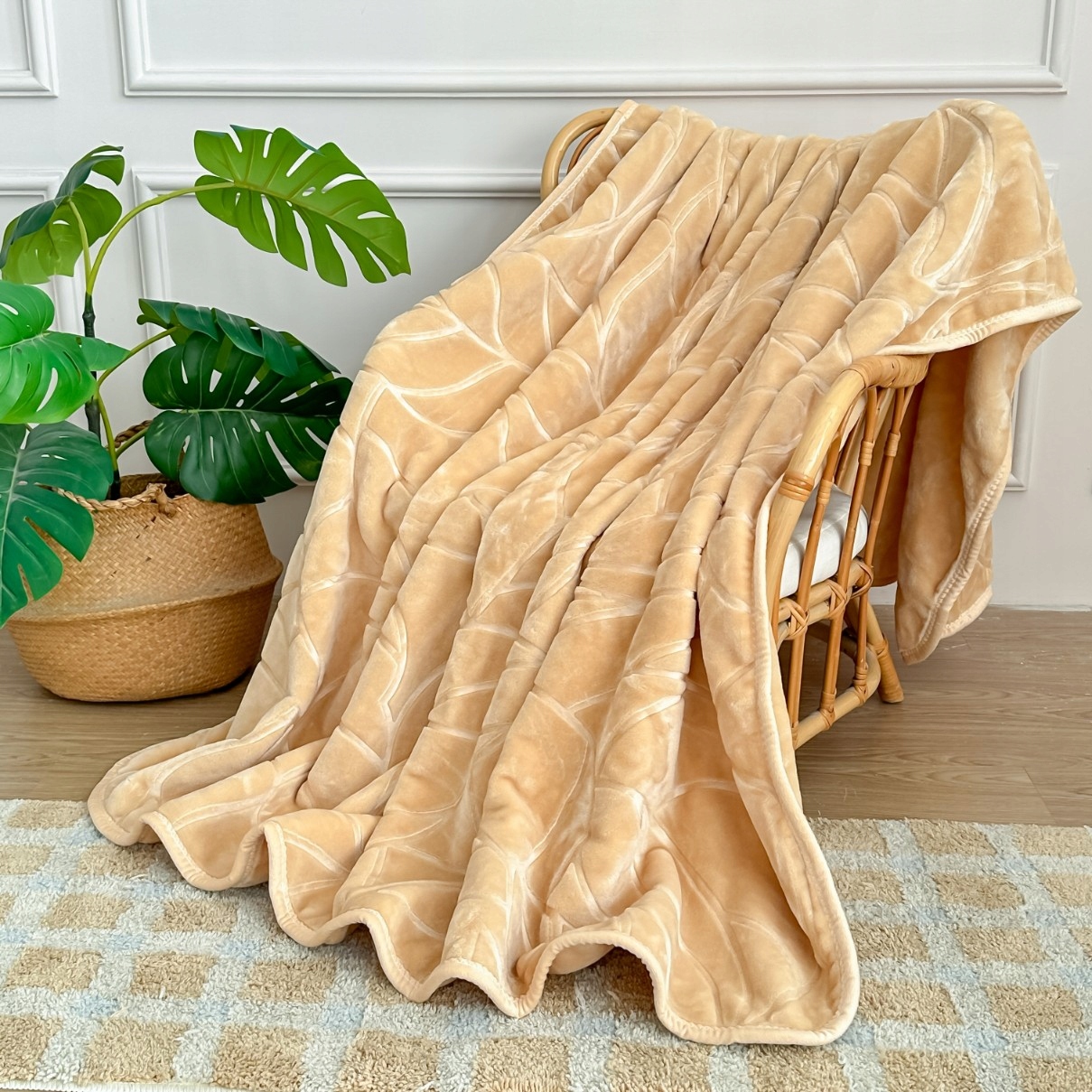 Béžová Teplá Deka Hrubý Měkký Přehoz Na Postel Pohovka 200x220 LIV