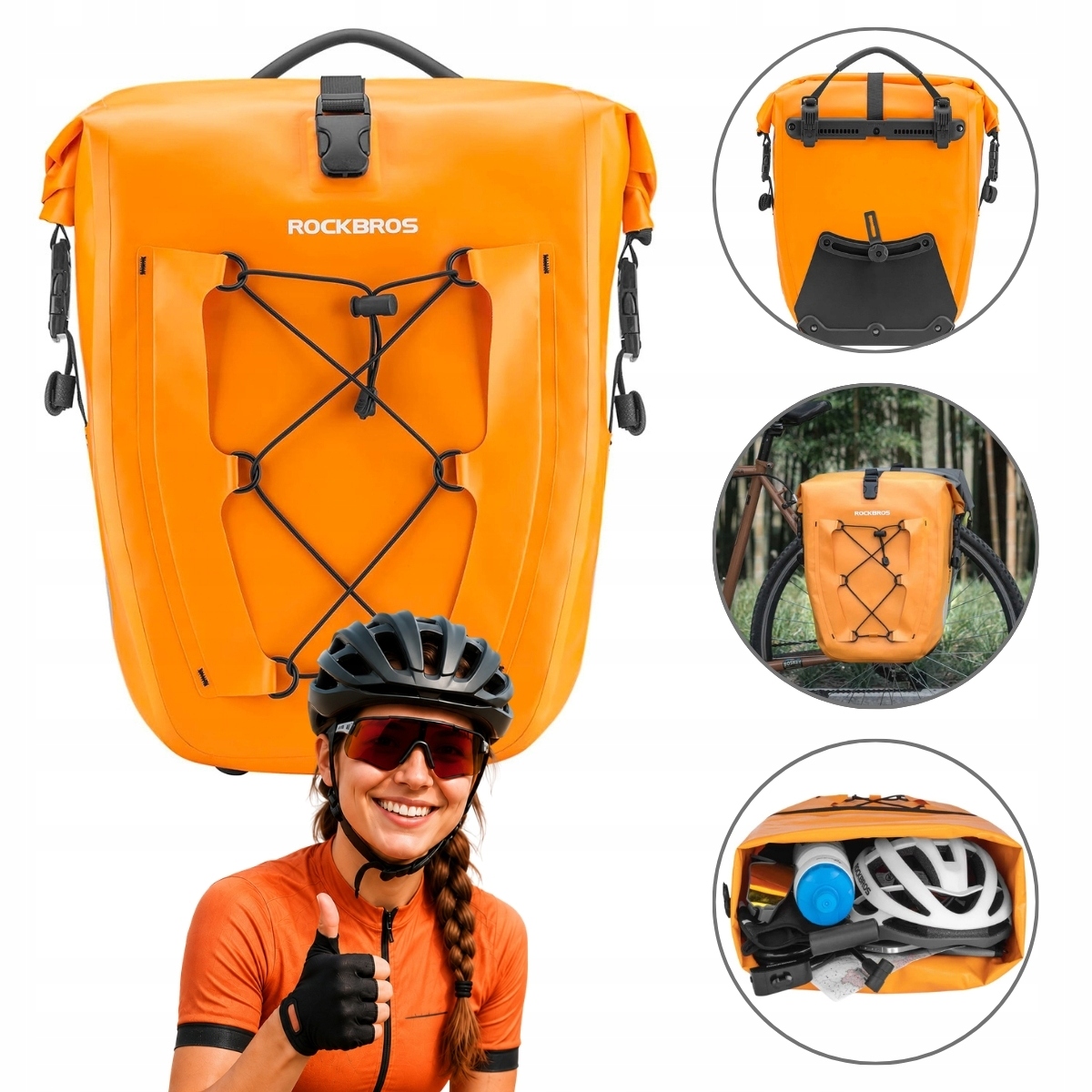 Cyklistická Taška Na Nosič Voděodolná 25-32 L Oranžová Rockbros