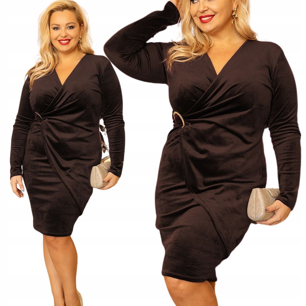 Sukienka welurowa z ozdobną klamrą plus size 792 Plus Size XXL