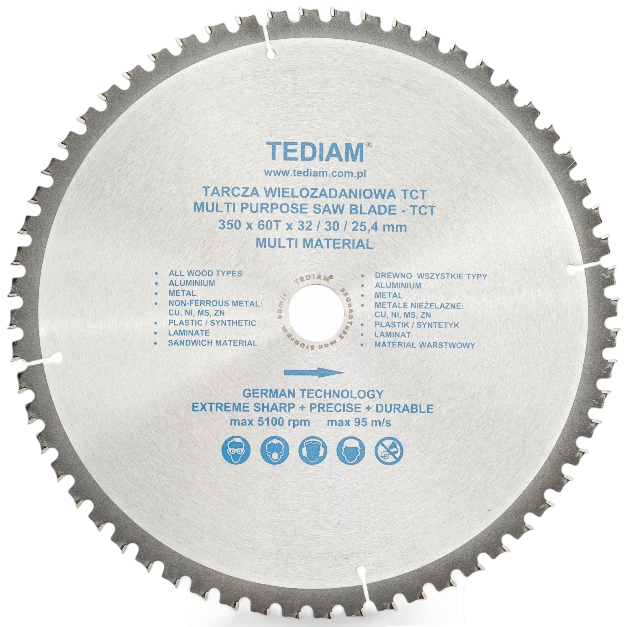 TARCZA TNĄCA PIŁA WIELOZADANIOWA TCT TEDIAM 350x32x60T DO DREWNA METALU