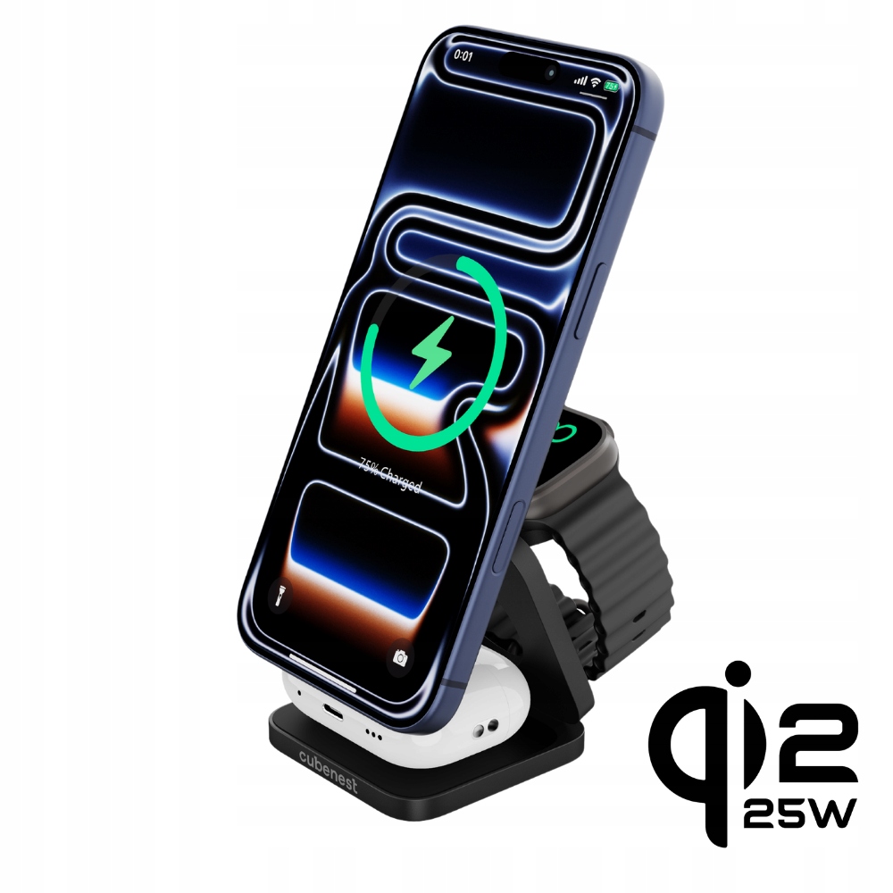 Cubenest SQ312 Ultra 3v1 Qi2.2 Skládací MagSafe-kompatibilní nabíječka 35W