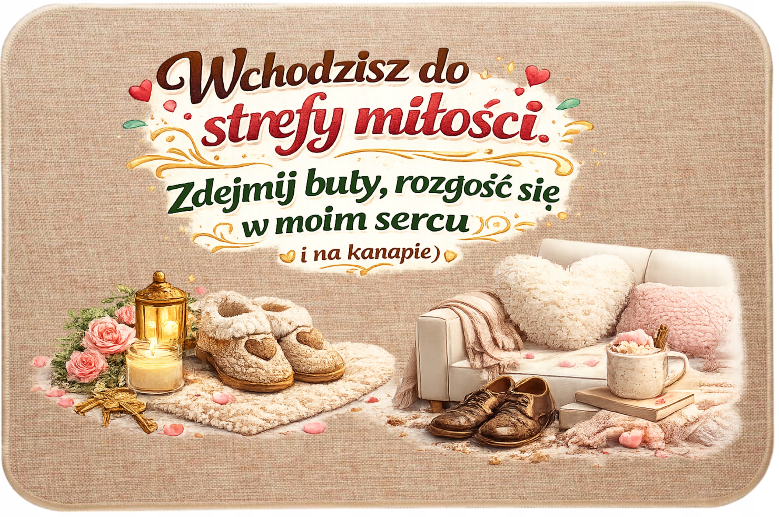 Lněná rohožka pod dveře Vstupujete do zóny lásky Valentýna Dárek
