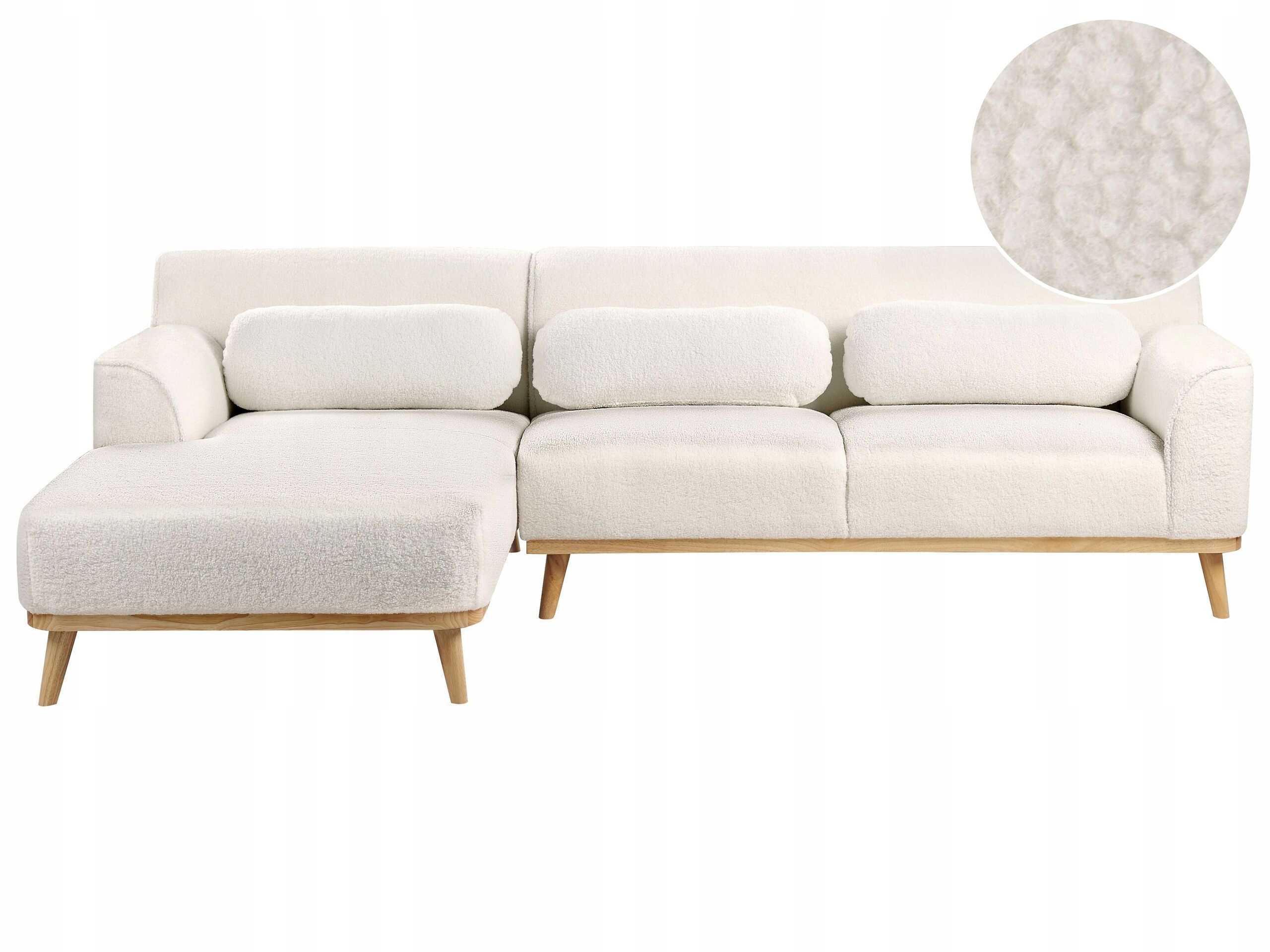 Sofa narożna biała z tapicerką boucle