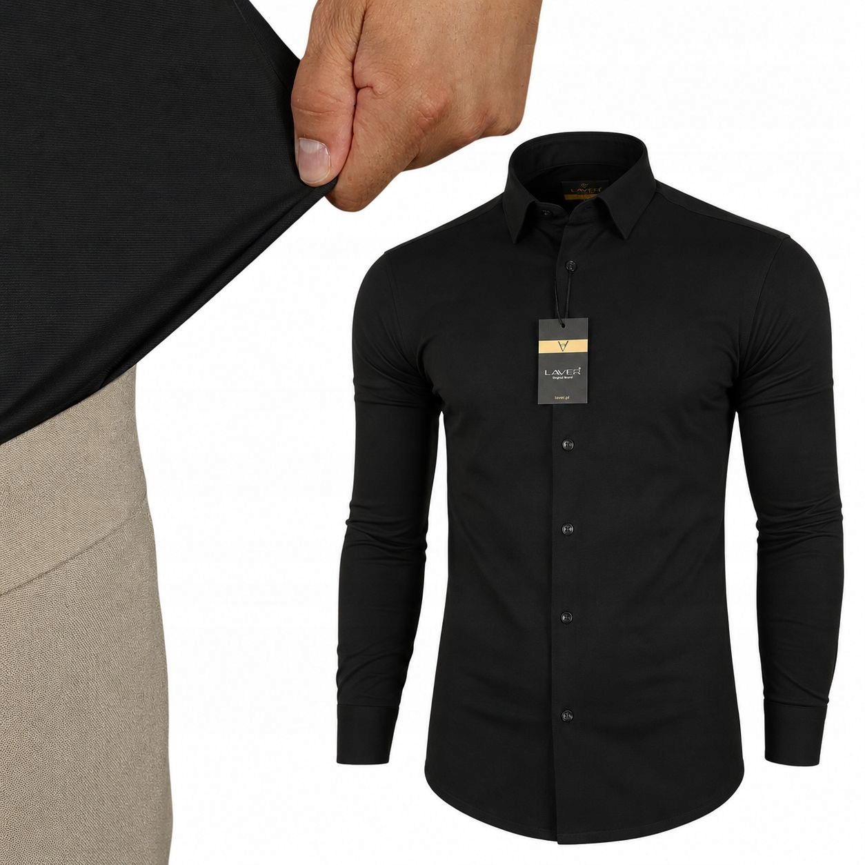 Lavier Pánská pletená košile černá Elastická Smart Casual vel. S