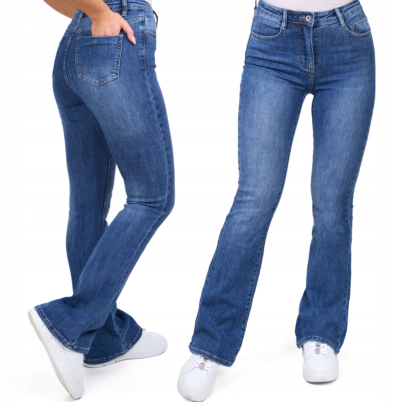401_ Spodnie damskie dzwony Flare jeans szeroka nogawka _S/36