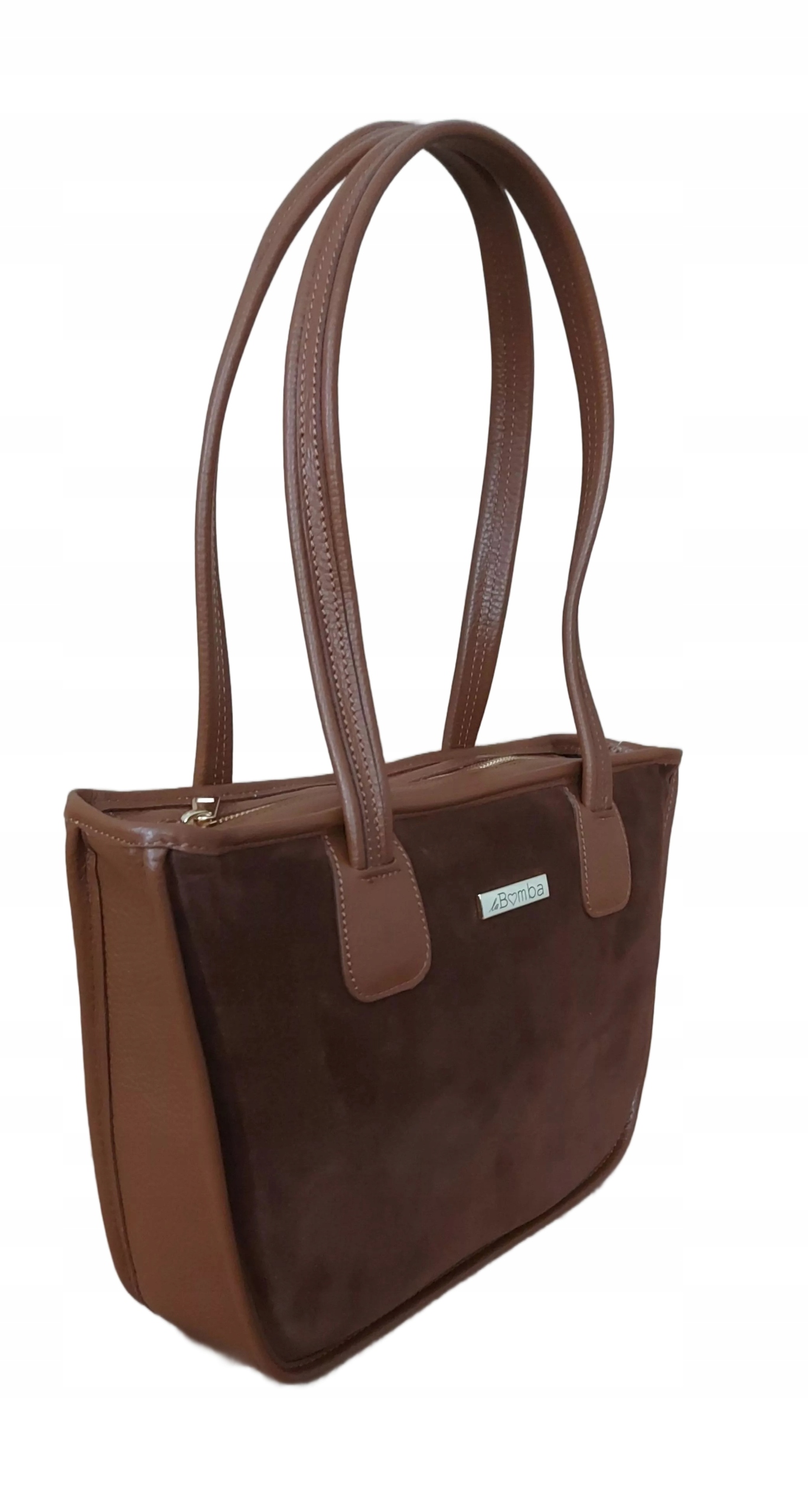 Elegantní Kabelka Přes Rameno Do Ruky Italská Semišová Kůže S Camel Vložkami