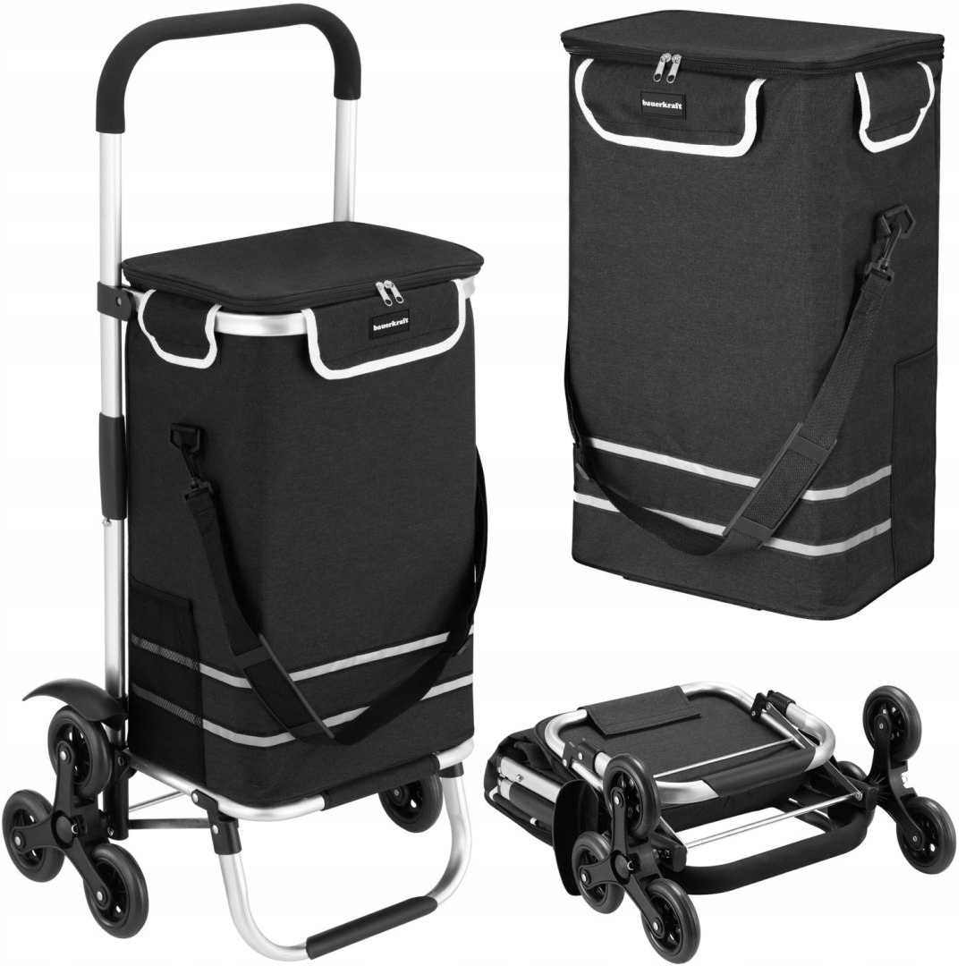 Vozík nákupní taška na trojitých kolečkách skládací 42 l reflexní černá Ba