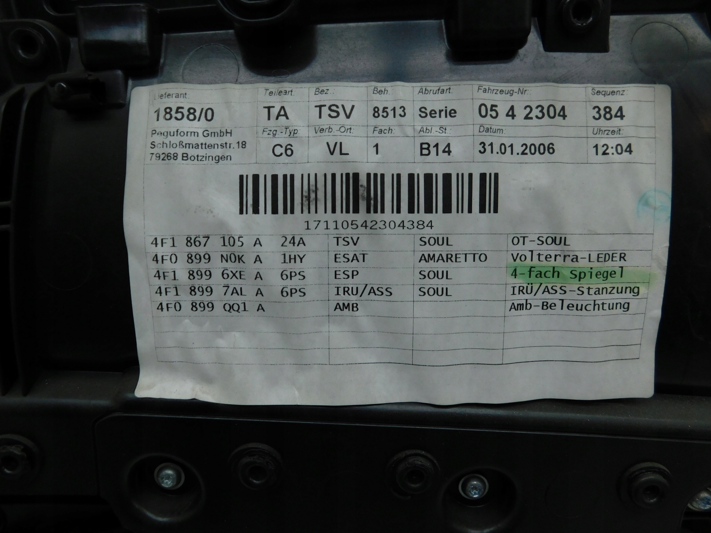 Держатель Двери Audi OE 4F1867105A