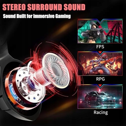 OZEINO Gaming Headset RGB Stereo PS4 PS5 PC Xbox Switch Pink — miniatura 2