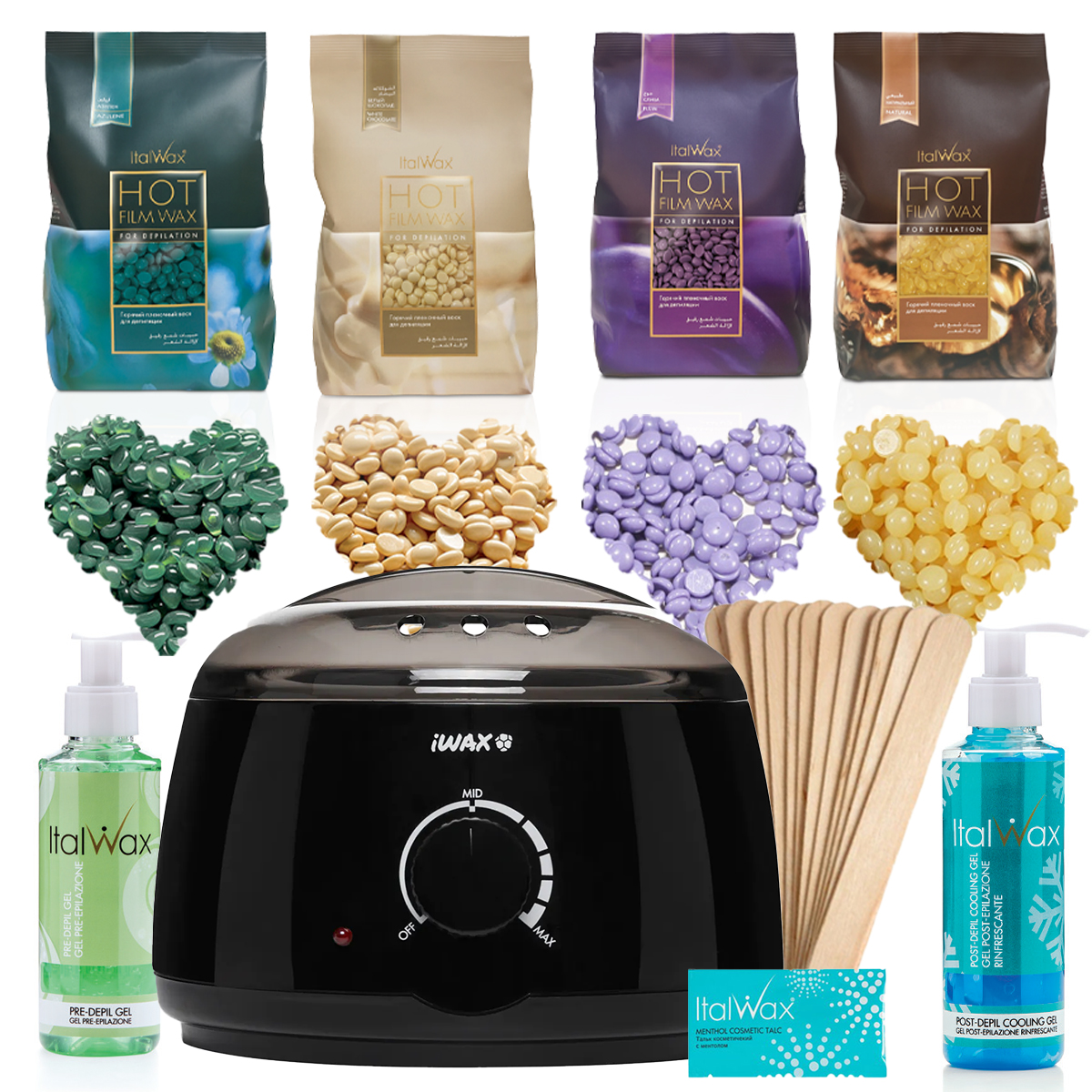 Zestaw do depilacji PODGRZEWACZ 4szt wosk twardy