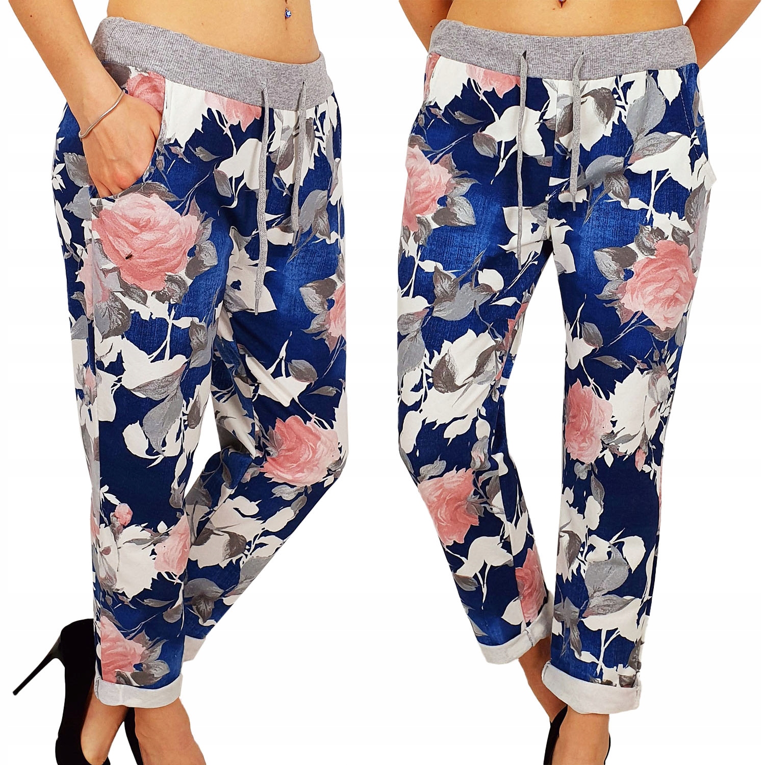 WYGODNE - SPODNIE - DRESOWE - KWIATY - BAWEŁNIANE