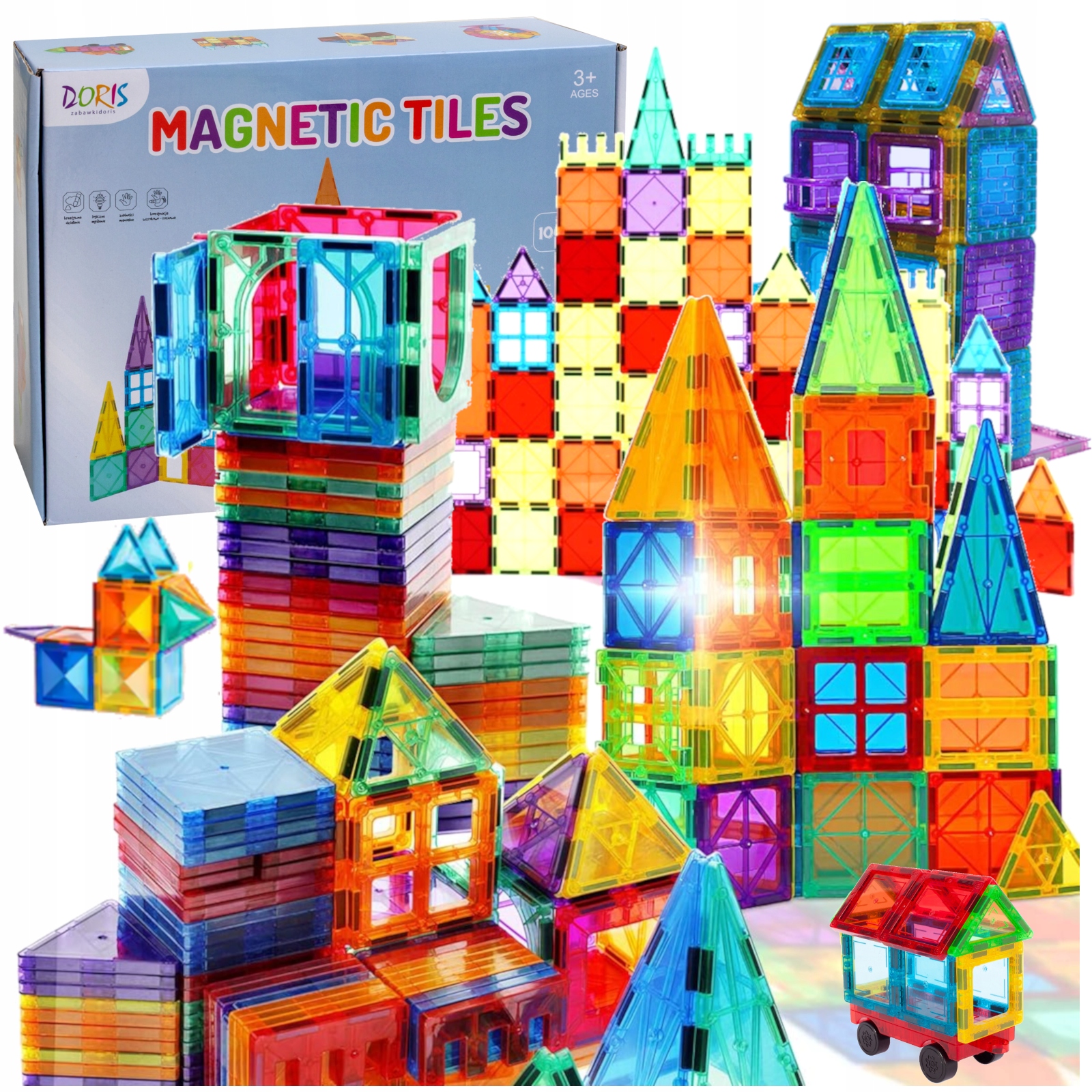 Klocki Magnetyczne 3D konstrukcyjne Duże Zestaw XXL 100 el. Magnetic Tiles