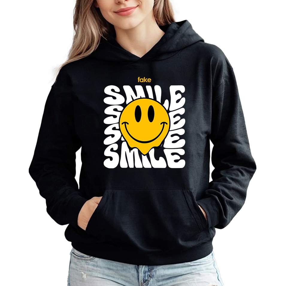 Černá mikina s kapucí Smile Slay, trendy styl, Dárek , velikost S