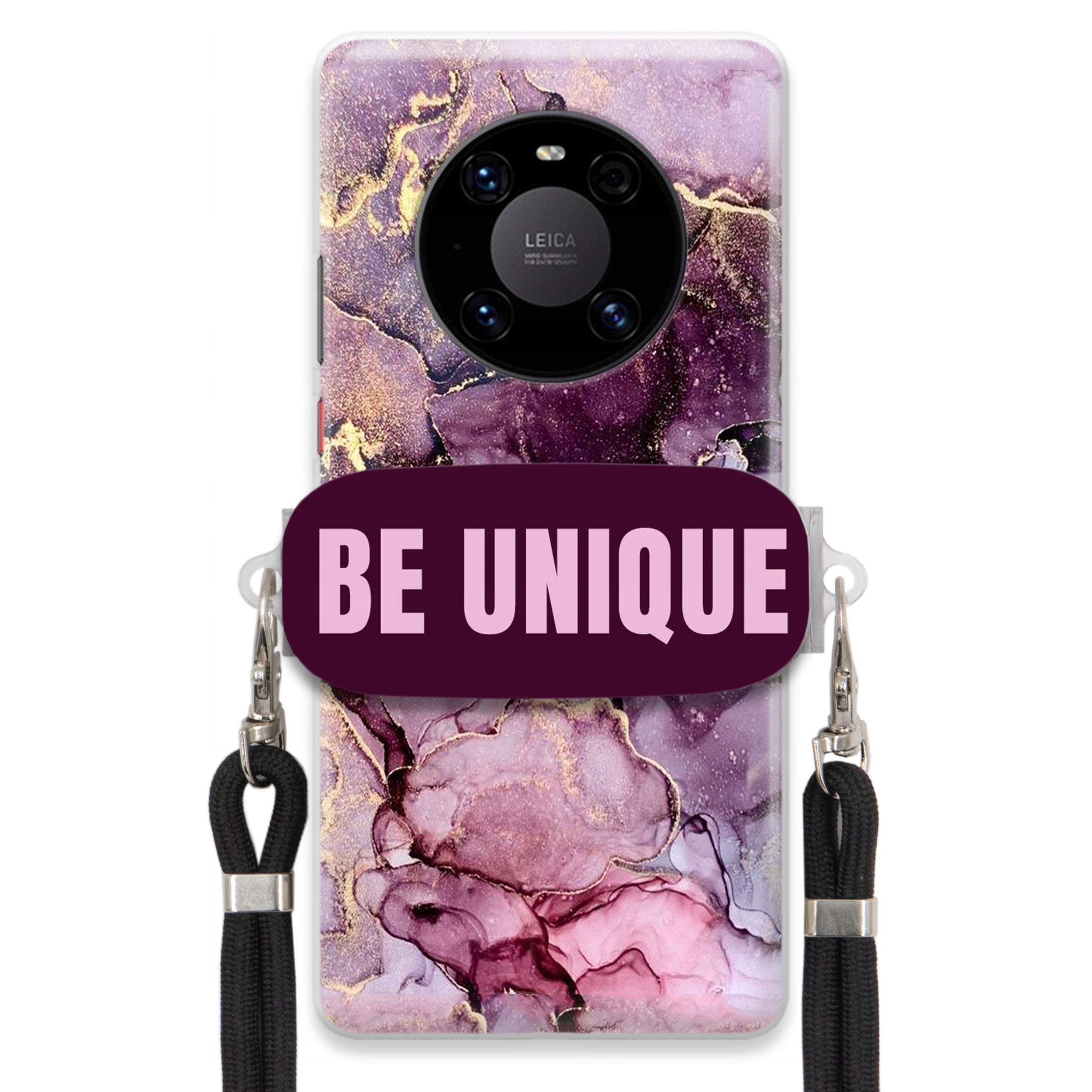 Puzdro pre Huawei Mate 40 Pro držiak na šnúrku Čierny fialový mramor
