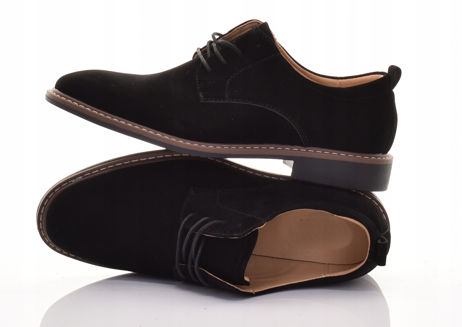 Półbuty Męskie Buty Wizytowe Klasyczne Zamszowe Czarne