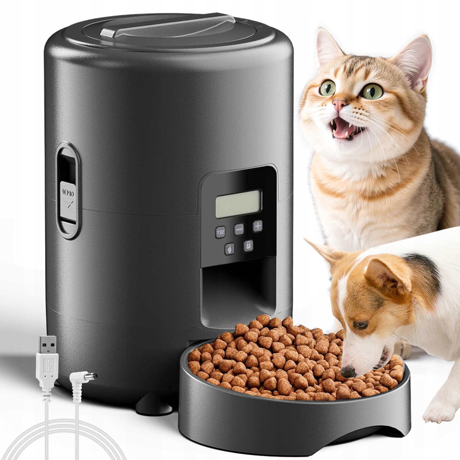 Podavač Miska LCD Automatický Dávkovač Suchého Krmiva Pro Psa Kočku Černý