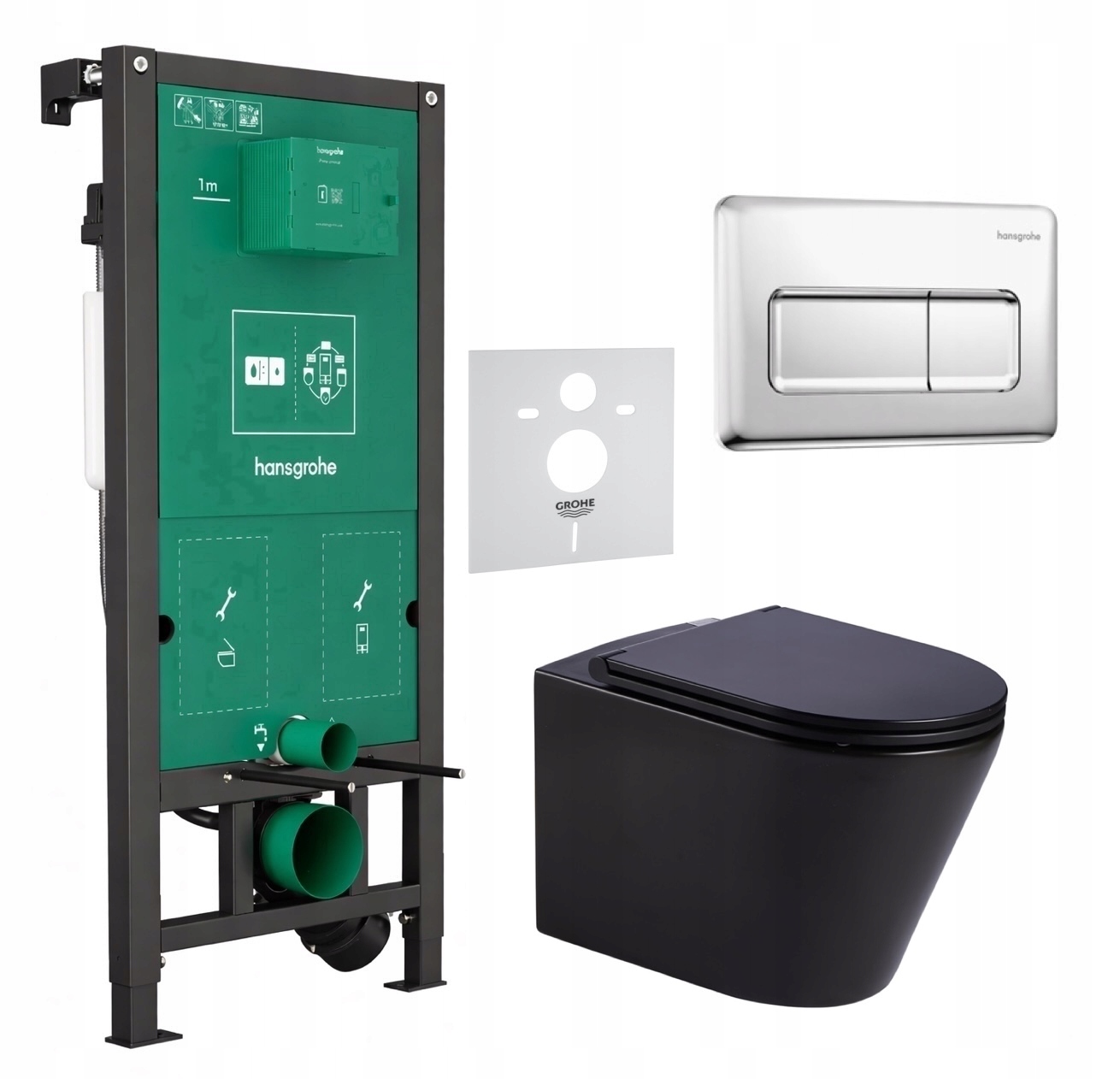 7v1 Wc Sada Stelaz Hansgrohe iFrame Wc Miska Imprese Čierna Tlačidlo