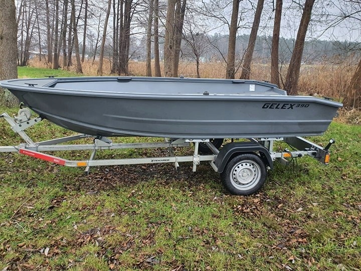 ŁÓDŹ ALUMINIOWA WĘDKARSKA GELEX 390 KONSOLA ELEKTR Szerokość 164 cm
