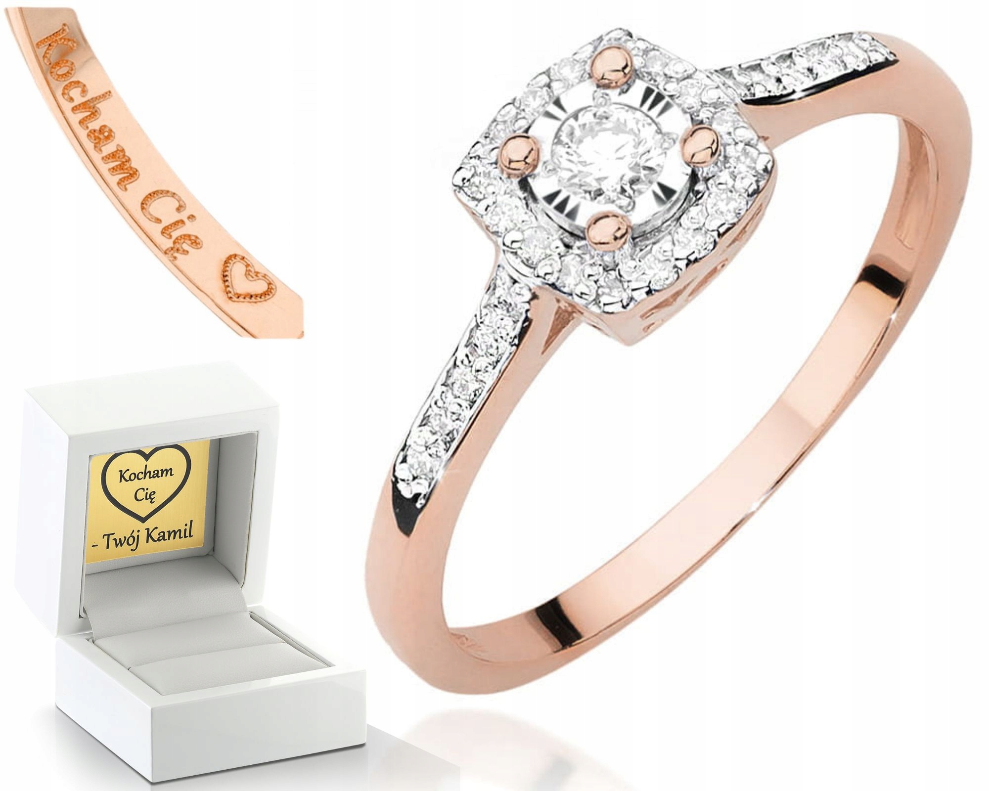 Prstýnek Z Růžového Zlata S Diamanty Gravírování 585
