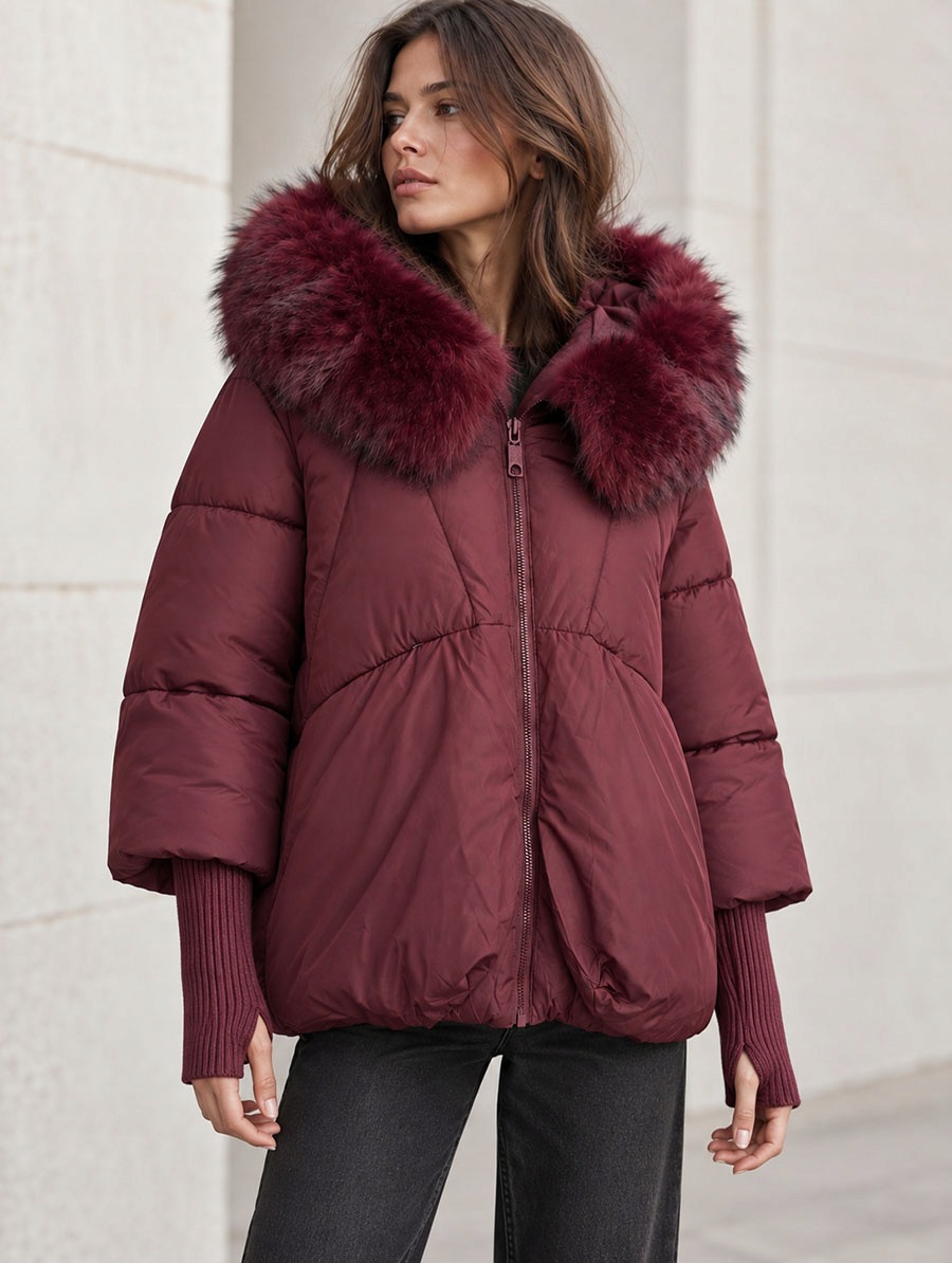 Zimní Bunda S Kapucí B6055 Bordo L (40)