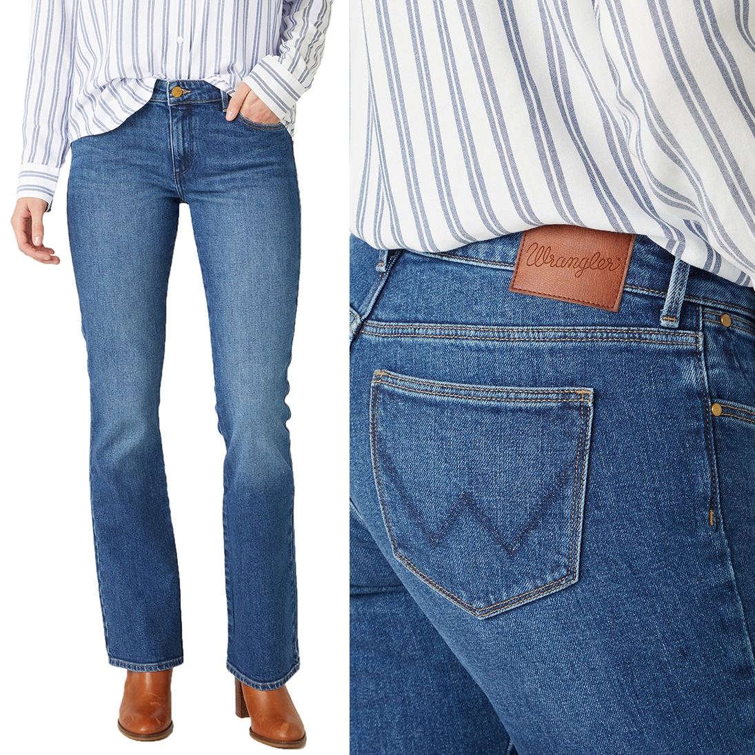 Wrangler Bootcut Airblue rozšiřitelné dámské džínové kalhoty W27 L32