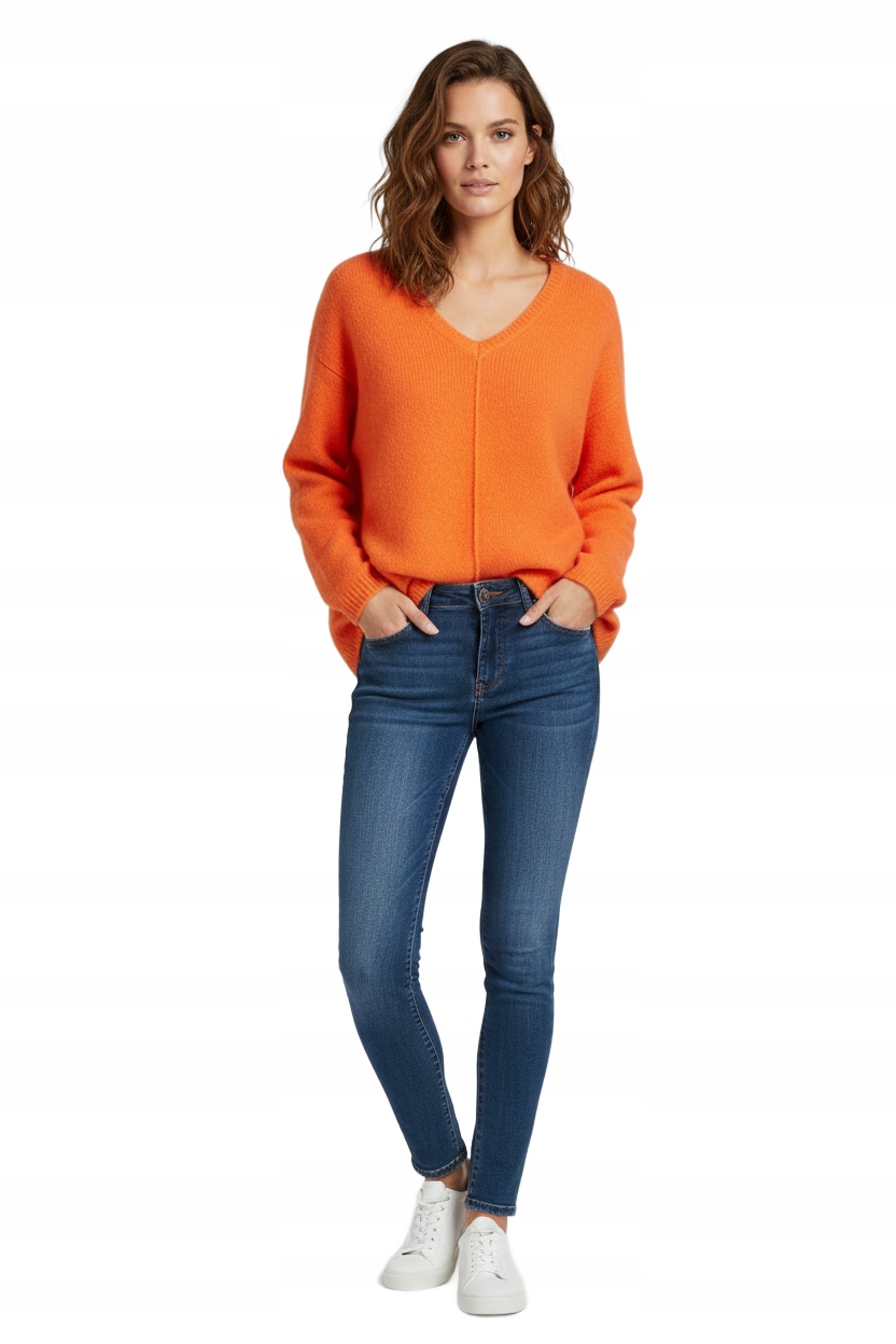 Camel Active Oranžový Svetr S Vlnou A Výstřihem Do V X XXL 6BA