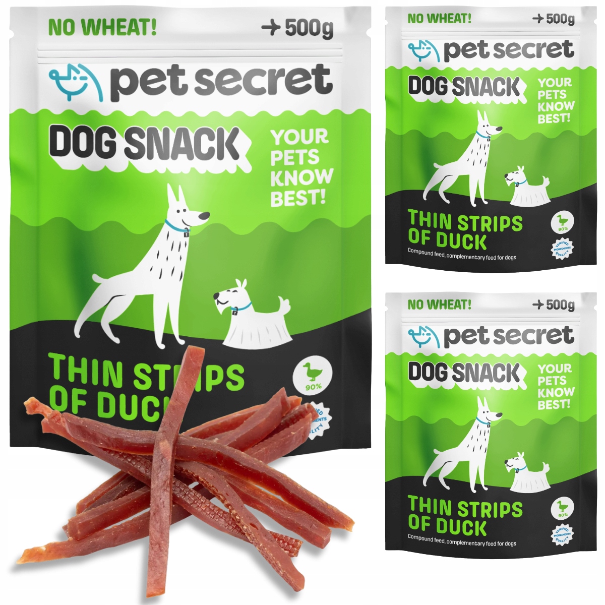 Levně Tenké kachní proužky 3x500g Pamlsek pro psy Pet Secret Chutě