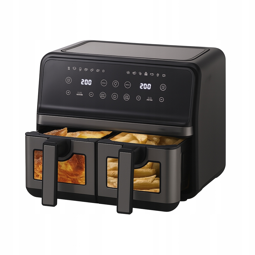 Frytkownica Beztłuszczowa Dwukomorowa 9L Air Fryer 2200W 10 Programów Led