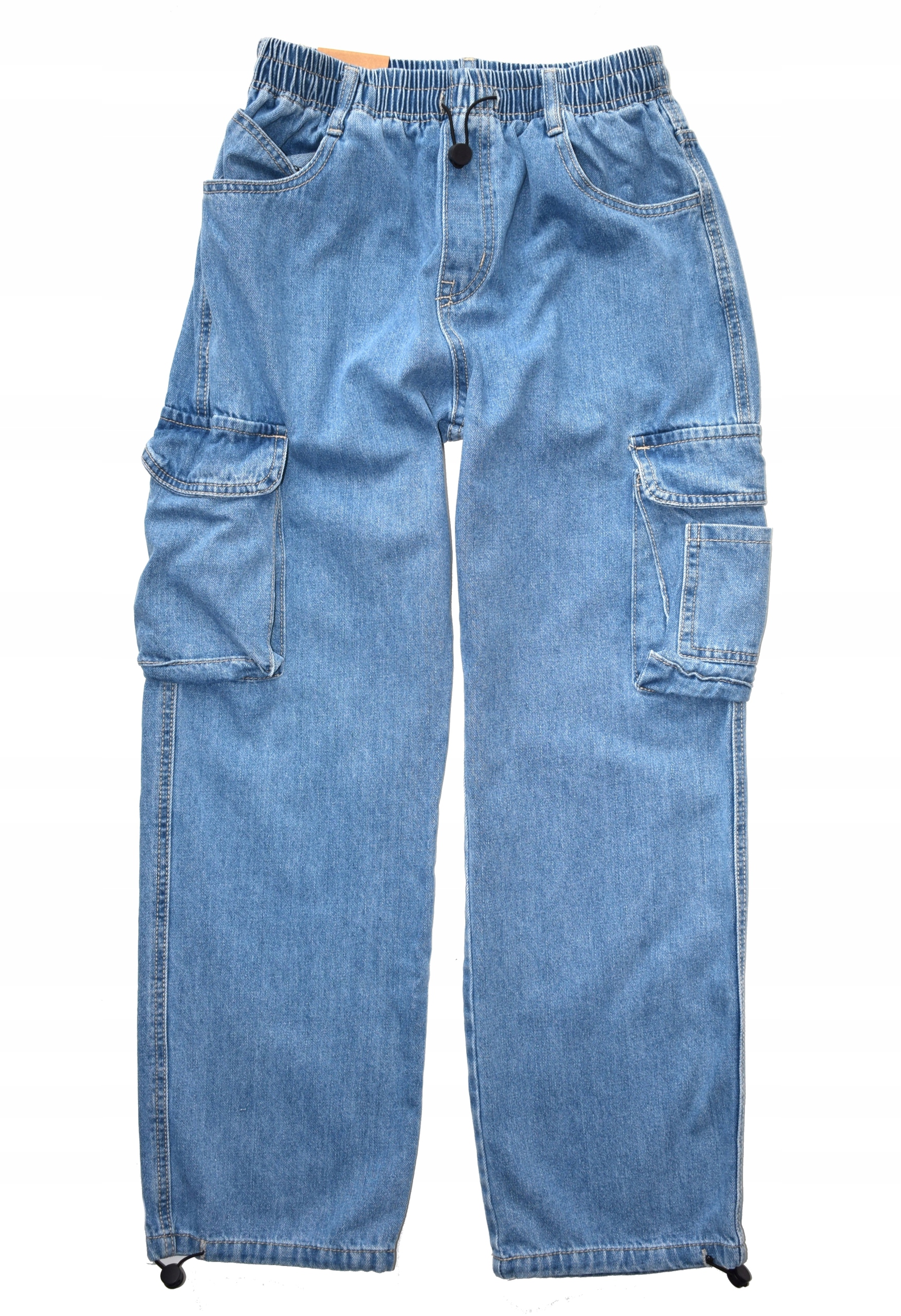 Spodnie jeansowe CARGO Szerokie z kieszeniami na gumce, jeans r.146/152cm Kolor niebieski