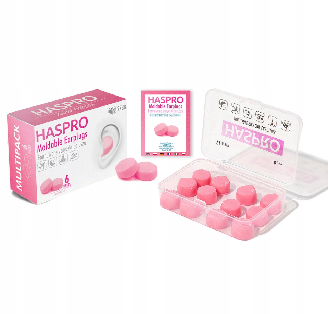 Haspro Mold 6P, formowane zatyczki do uszu, kolor różowy, 6