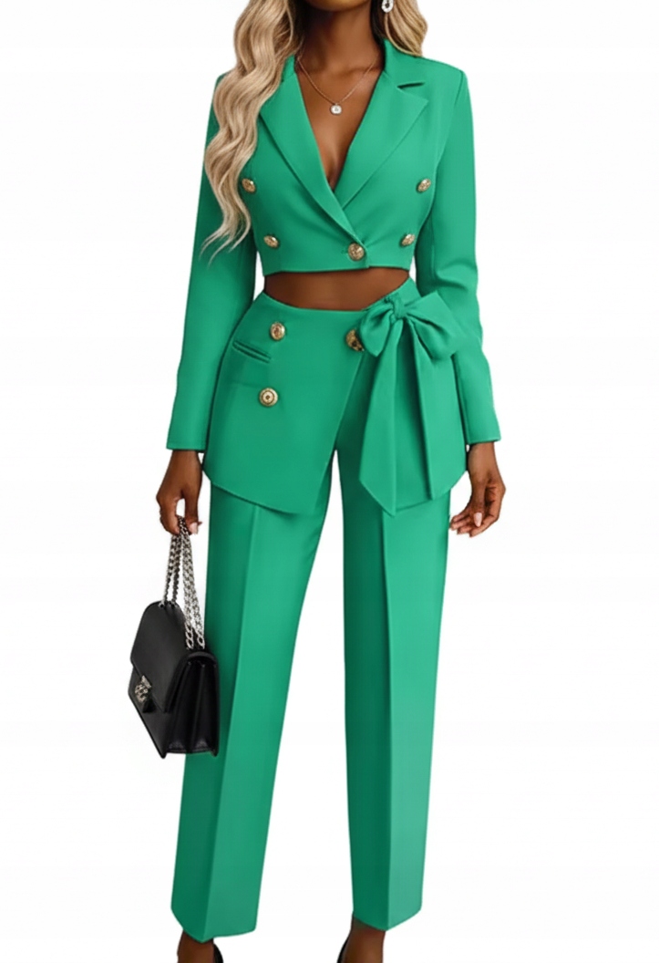 MD zelený dámský komplet sako set kalhoty elegantní oblek L/40