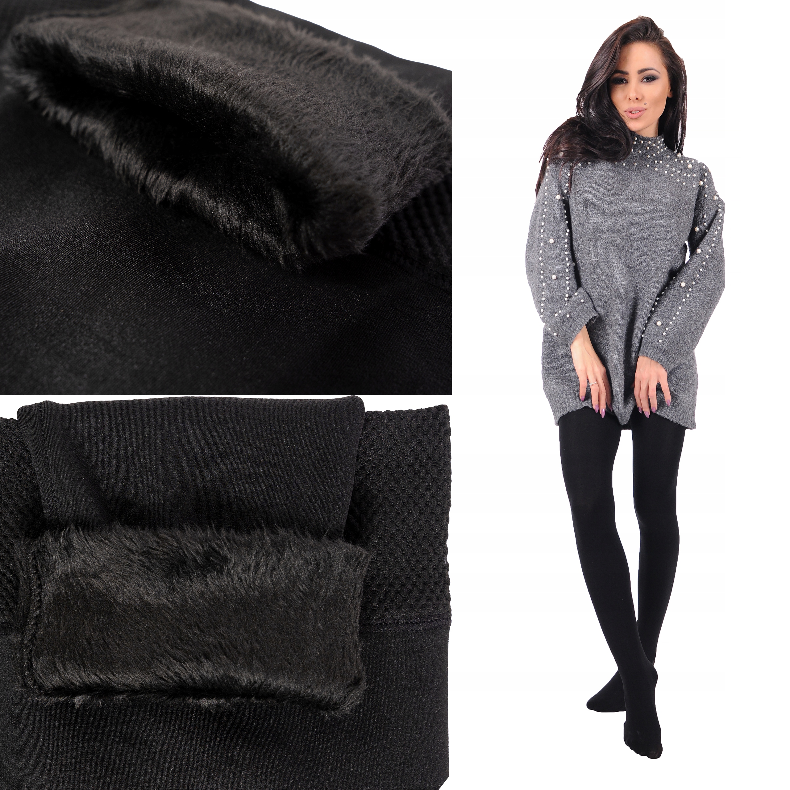 Zateplené Punčocháče punčocháče Silné kožešina Černé hladké Teplé na zimu