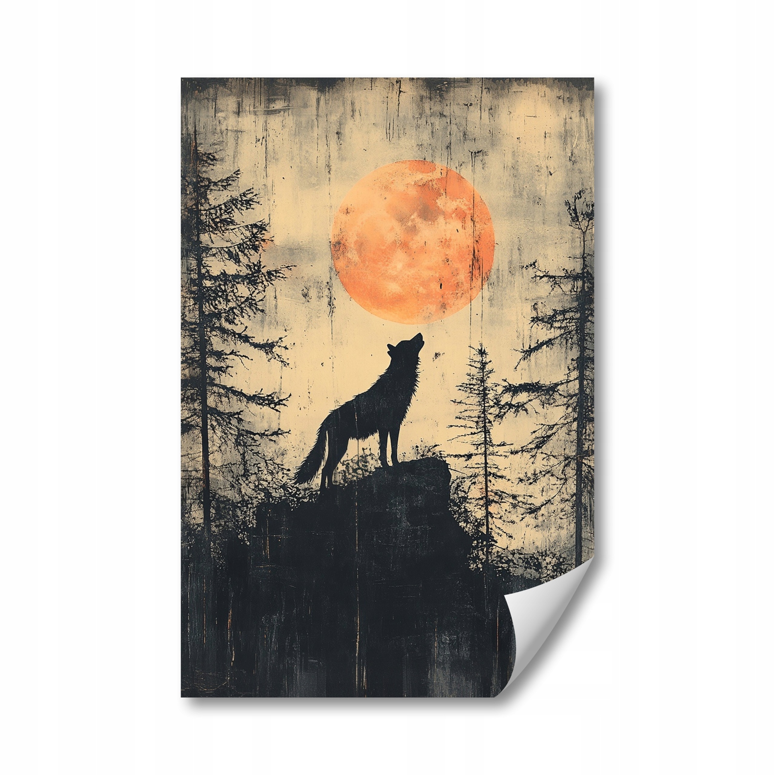 Plakát Vlk Vytí Měsíc Les Skály Noc Příroda 80x120