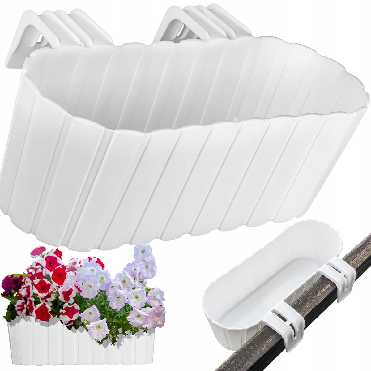 DONICZKA SKRZYNKA DONICA WISZĄCA NA BALUSTRADE OKNO BALKON TARAS MISA BIAŁA