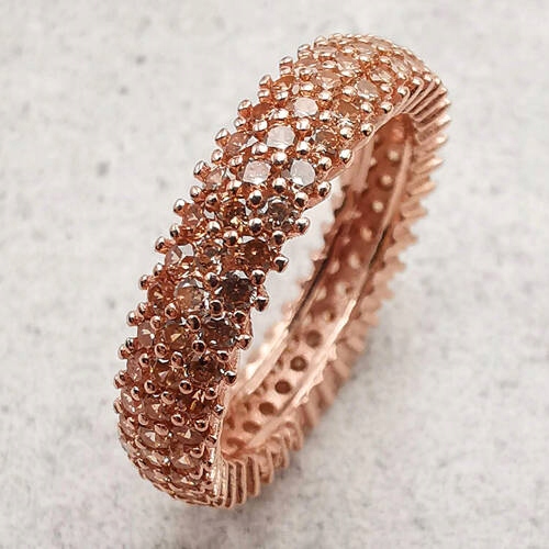 Pozlacený 3-řadý prsten s prstýnek a zirkony