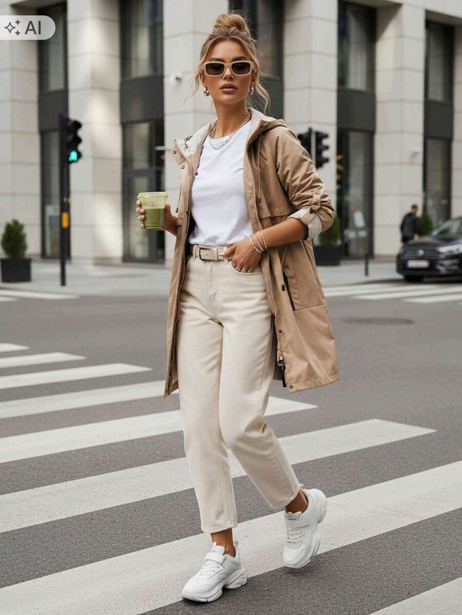 Shein Béžová Přechodová Bunda S Kapucí A Zapínáním Na Zip S 1LA
