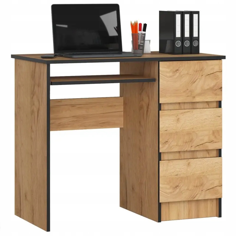 

Biurko komputerowe dąb craft 3 szuflady 90 cm