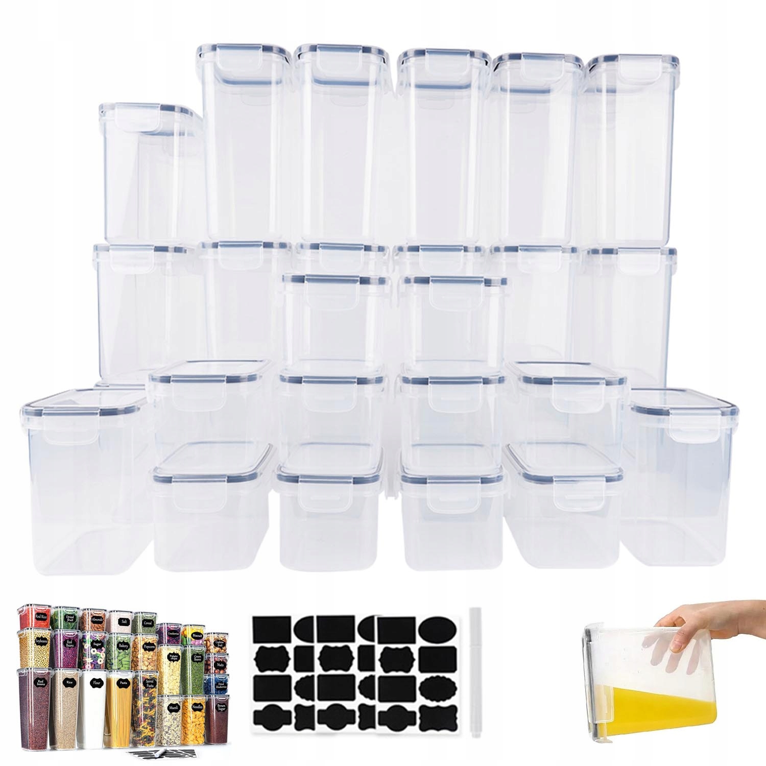 25 Ks Sada Hermetických Nádob Pro Skladování Potravin Z Samolepky